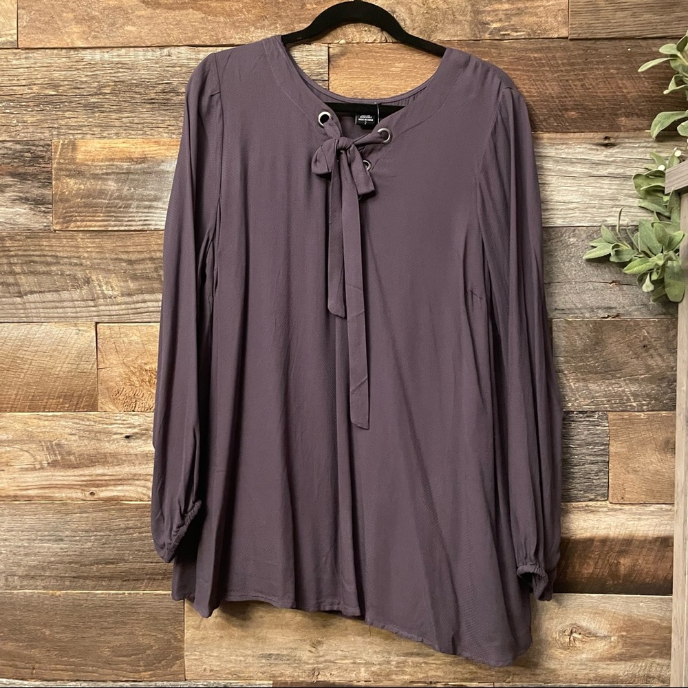 Torrid Grey Lace -Up Pullover blouse